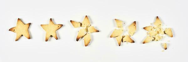 dois estrelas classificação. 2 cozido Estrela forma biscoitos foto