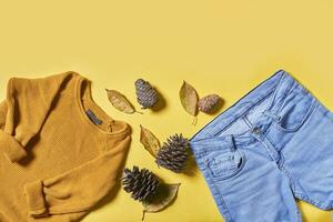 criança outono vestem roupas em amarelo foto