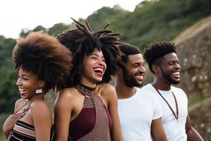 diverso jovem pessoas rindo e sorridente junto. generativo ai foto