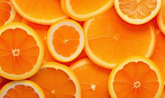 vibrante laranja fatias exibido contra uma lustroso pano de fundo. criada de ai foto