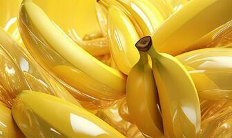 maduro grupo bananas com brilhante gotas em uma vibrante amarelo pano de fundo. criada de ai foto