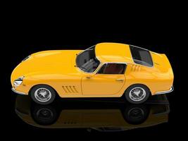 amarelo vintage Esportes carro - topo lado Visão - isolado em Preto reflexivo fundo foto