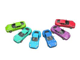 carros esportivos ciclo do cores - topo frente Visão - isolado em branco fundo foto
