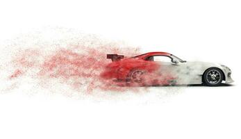 super Esportes carro desintegrando para dentro vermelho e branco poeira foto