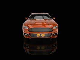 metálico Sombrio laranja músculo carro - Preto refletindo sala de exposições foto
