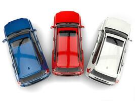 azul, vermelho, e branco moderno SUVs - topo baixa Visão foto