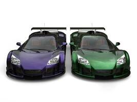 supercarros dentro metálico cores - roxa e verde foto