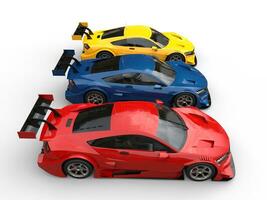 vermelho, azul e amarelo super Esportes conceito carros - topo lado Visão foto