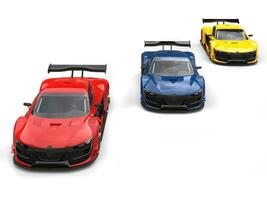 vermelho, azul e amarelo supercarros - vermelho 1 dentro a frente foto