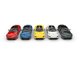 moderno elétrico Esportes carros dentro vários cores - topo baixa Visão foto