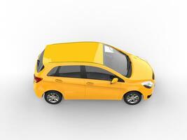 moderno amarelo genérico compactar pequeno carro - topo baixa Visão - 3d ilustração foto