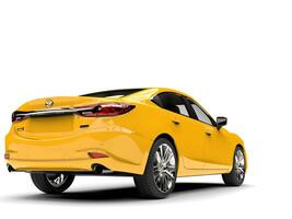 brilhante amarelo Mazda 6 2018 - 2021 modelo - traseiro Visão fechar-se tiro - 3d ilustração - isolado em branco fundo foto