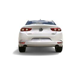 Claro branco Mazda 3 2019 - 2022 modelo - costas Visão - 3d ilustração - isolado em branco fundo foto