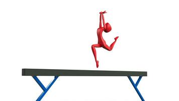 ginasta fazendo arco saltar em Saldo viga - 3d ilustração foto