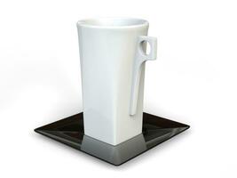 branco moderno alta café copo com Preto quadrado pires foto