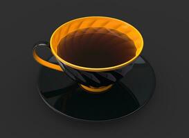 copo do chá - Preto copo com amarelo dentro e detalhes foto