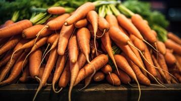 realista foto do uma grupo do cenoura. topo Visão legumes cenário. ai gerado