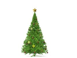 tradicional Natal árvore com ouro floco de neve decorações e vermelho enfeites foto