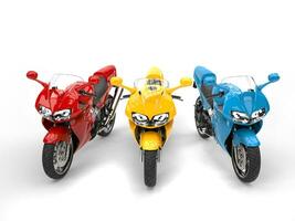 vermelho, amarelo e azul moderno super Esportes bicicletas - topo frente Visão foto