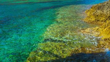 cristal Claro turquesa água e rochoso beira-mar foto