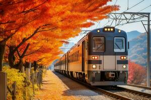 Primavera e outono folhagem ao longo trem rotas foto