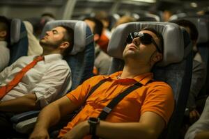 passageiros relaxante dentro seus assentos ou dormindo durante a viagem foto