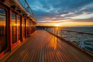 cruzeiro navio área coberta às pôr do sol foto