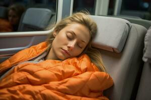 fechar ups do acolhedor dormindo beliches em durante a noite trens foto