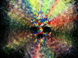 colorida crânio explodindo para dentro poeira partículas foto