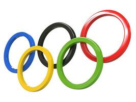olímpico jogos argolas - lado ângulo tiro - 3d ilustração foto