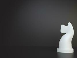 branco cavaleiro xadrez estatueta em Sombrio fundo foto