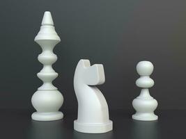 branco xadrez peças em Sombrio fundo foto