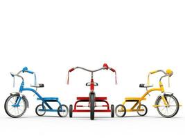 vermelho, azul e amarelo triciclos foto