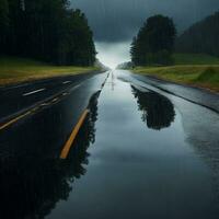 uma chuvoso úmido estrada ai gerado foto