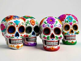 três colorida crânios com floral projetos. ai gerado foto