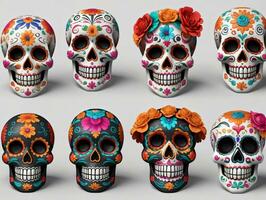 uma conjunto do crânios com colorida flores e crânios. ai gerado foto