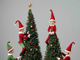 três elfos decoração uma Natal árvore. ai gerado foto