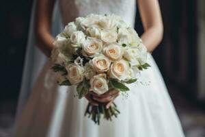 Casamento ramalhete do rosas dentro a mãos do a noiva. ai gerado foto