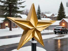 uma ouro Estrela em uma pólo. ai gerado foto