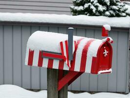 uma vermelho e branco caixa de correio. ai gerado foto