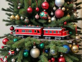 uma Natal árvore com uma trem em isto. ai gerado foto