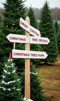 foto do Natal Natal árvore Fazenda placa de sinalização. ai gerado