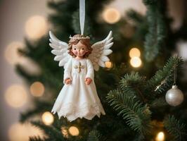 uma Natal árvore com a anjo ornome. ai gerado foto