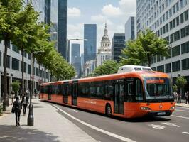 uma ônibus em a estrada. ai gerado foto