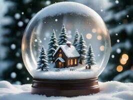 uma neve globo com uma pequeno casa dentro. ai gerado foto