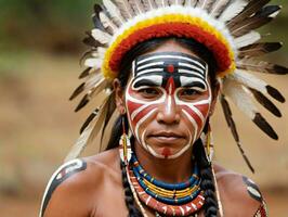 uma jovem homem com pintado face e cabeça. ai gerado foto