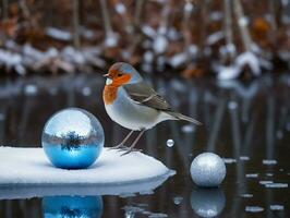 uma pássaro em pé em uma peça do gelo. ai gerado foto