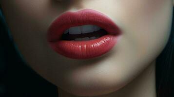 uma mulher lábios com vibrante vermelho batom ai gerado foto