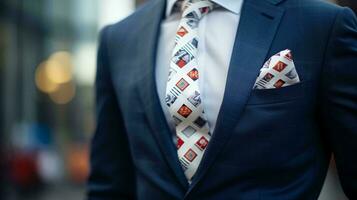 uma à moda homem dentro uma terno com uma gravata e bolso quadrado ai gerado foto