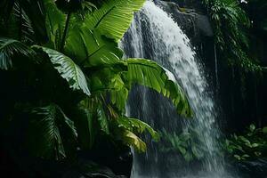 uma majestoso cascata no meio uma vibrante verde panorama ai gerado foto